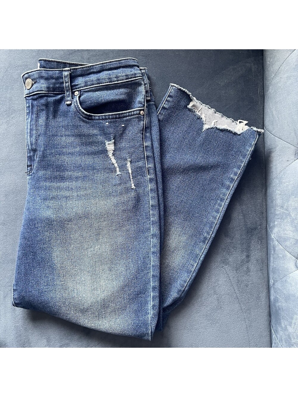 William Rast Jeans Sz 29 High Rise Straight Crop Raw Hem 24.5 Inseam Blue Denim